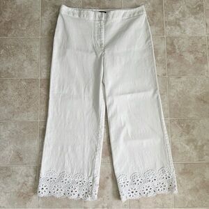 Ann‎ Taylor Eyelet Lace Hem Cropped Wide Leg White Pants Size 10